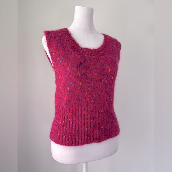 Vintage ‘90s Stefano Basics Hot Pink Mohair Blend Scoop Neck Fuzzy Sweater Vest - Picture 3 of 8